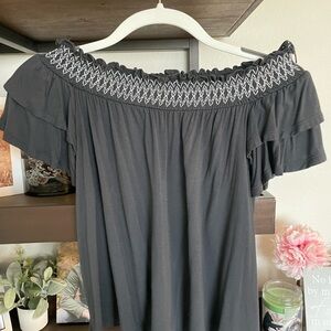 American Eagle Outfitters Off-Shoulder Top with White Embroidery